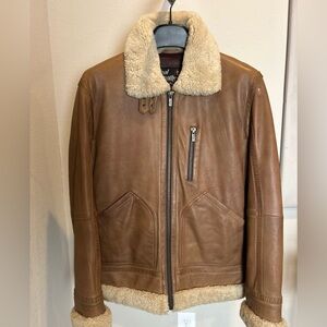 Men's Brown Leather Jacket with Shearling Collar